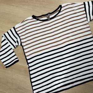 Chicos medium weight classic white crew neck long sleeve sweater stripes Large